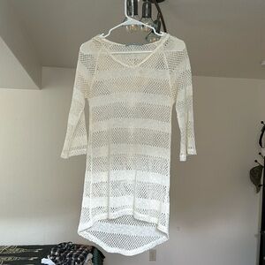 Hooded Cream Crochet Swim Cover-Up